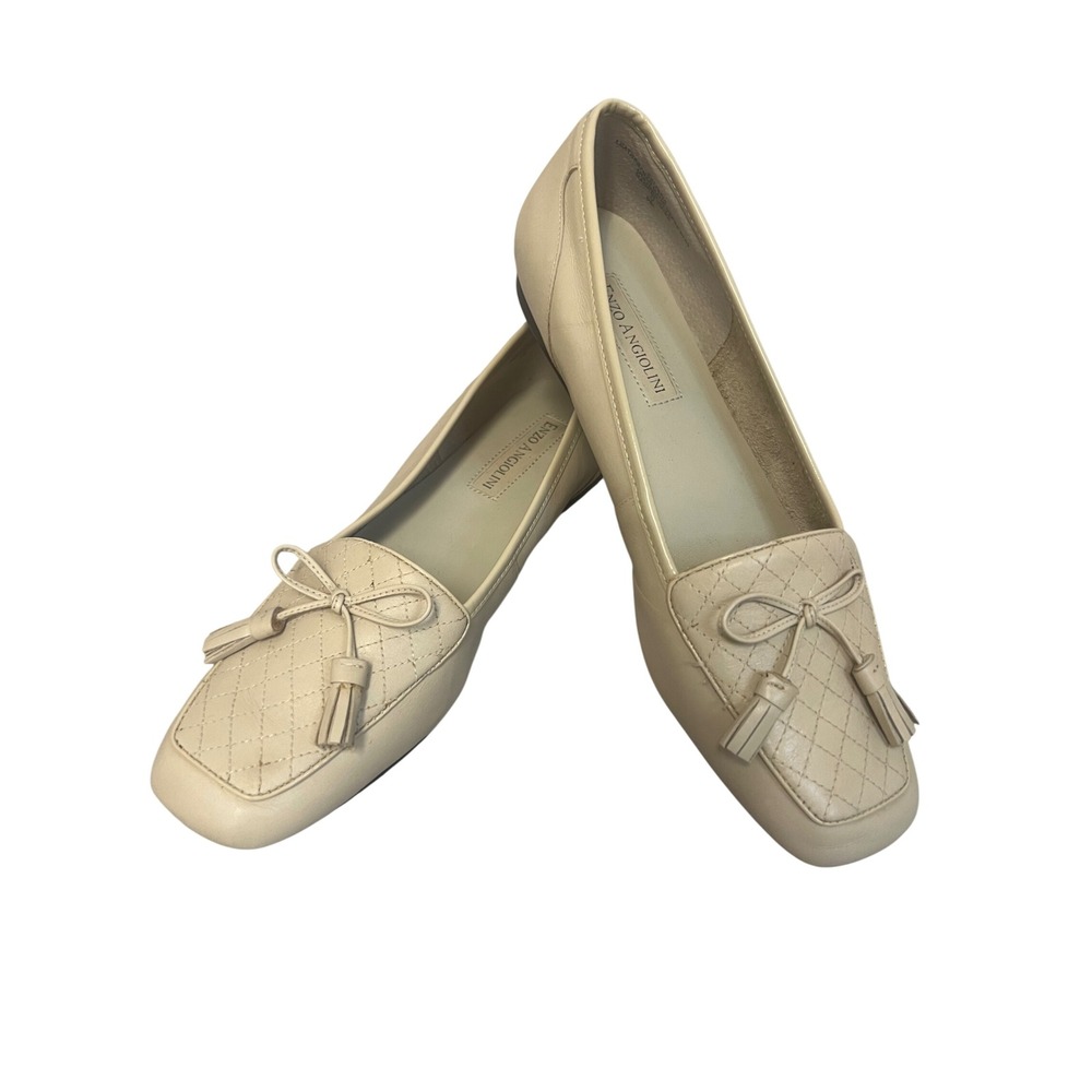 Enzo Angiolini Loafers Womens Quilted Tassel Bow Flats Sz 8.5 Classic Neutral
